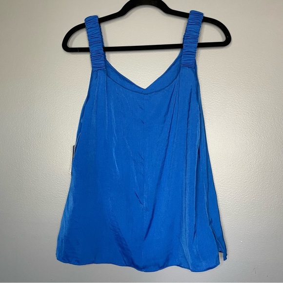 NWT 1 State Dragonfly Blue Satin Lined Tank Top Scrunched Straps - Picture 7 of 11